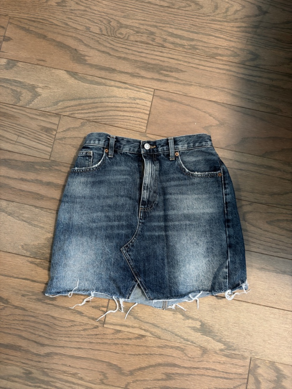 Lucky Brand Distressed Dark Blue Denim Mini Skirt